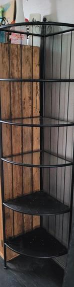 Hoekrek met glazen planken, Ophalen, Gebruikt