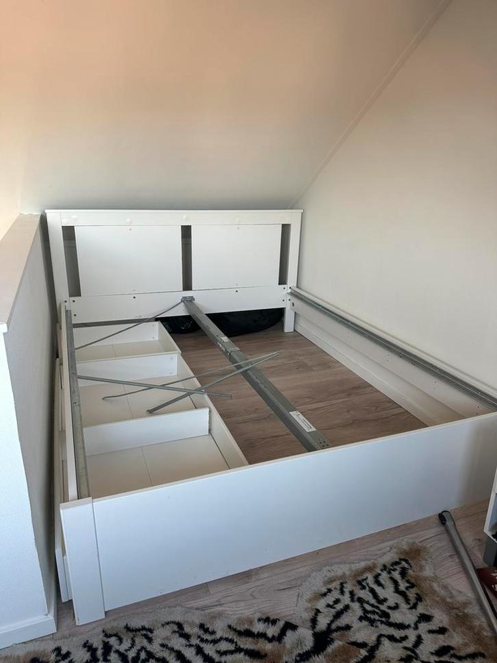 Ikea bedframe 160x200, Huis en Inrichting, Slaapkamer | Bedden, Zo goed als nieuw, Tweepersoons, 160 cm, 200 cm, Hout, Wit, Ophalen