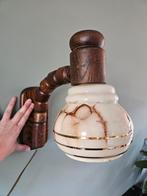 Steinhauer houten wandlamp met glazen art deco kapje, Ophalen of Verzenden, Gebruikt, Hout