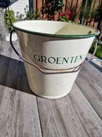 Antieke emaille groenten emmer,creme,goudbies,reseda rand, Ophalen of Verzenden