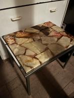 Vintage bijzettafel natuursteen, Ophalen of Verzenden, Gebruikt, Rond, Minder dan 50 cm