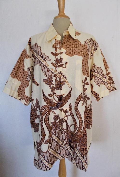 Mooi batik print overhemd met korte mouw! L, Kleding | Heren, Overhemden, Zo goed als nieuw, Halswijdte 41/42 (L), Bruin, Ophalen of Verzenden