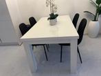 Witte eettafel met 4 stoelen 90x160, Zo goed als nieuw, 150 tot 200 cm, Rechthoekig, Overige houtsoorten