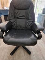 Zwart leren draaistoel, Huis en Inrichting, Fauteuils, Ophalen, Gebruikt, 50 tot 75 cm, Leer