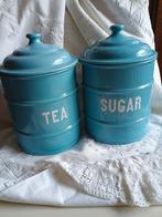 2 brocante emaille thee en suiker bussen  / potten, Ophalen of Verzenden