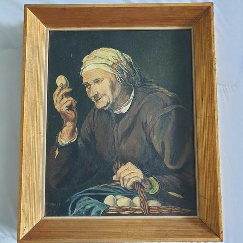 De eierenkoopvrouw van Hendrick Bloemwaert. Olieverf ., Antiek en Kunst, Kunst | Schilderijen | Klassiek, Ophalen of Verzenden