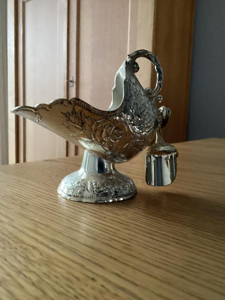 Verzilverde suikerpot met Lepel, Antiek en Kunst, Antiek | Goud en Zilver, Zilver, Ophalen of Verzenden