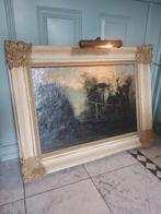 Antiek olieverf schilderij in mooie lijst met lampje, Ophalen