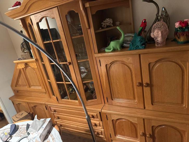 Massief Eiken Wandmeubel - Moet weg!, Huis en Inrichting, Kasten | Buffetkasten, Gebruikt, 150 tot 200 cm, 200 cm of meer, 25 tot 50 cm