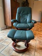 Stressless fauteuil groen leer + hocker, Huis en Inrichting, Fauteuils, Ophalen, Gebruikt, 75 tot 100 cm, Leer
