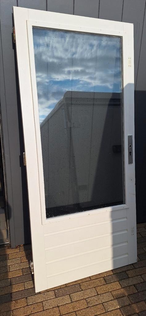 Hardhouten meranti buitendeur, Doe-het-zelf en Verbouw, Deuren en Horren, Zo goed als nieuw, Buitendeur, 200 tot 215 cm, Glas