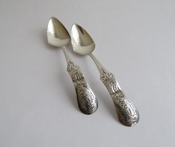 Antiek zilver 2x Biedermeier theelepeltje 10cm ~ 19e eeuw beschikbaar voor biedingen