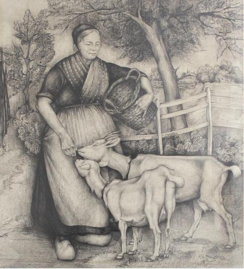 Alida Hendriks – originele potloodtekening, Antiek en Kunst, Kunst | Schilderijen | Klassiek, Ophalen