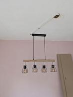 Industriële hanglamp met houten balk, Ophalen of Verzenden, Zo goed als nieuw, Minder dan 50 cm, Metaal