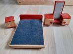 Vintage houten slaapkamer inrichting voor poppenhuis, Verzamelen, Poppenhuizen en Toebehoren, Ophalen of Verzenden, Gebruikt, Poppenhuis
