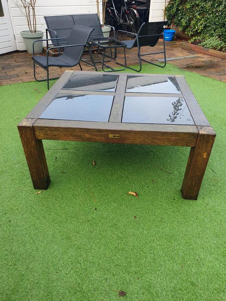 Eiken houten tuintafel met marmeren tegels, Tuin en Terras, Tuintafels, Gebruikt, Vierkant, Hout, Ophalen