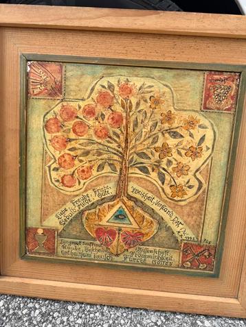 Vintage schilderij levensboom / wijsheidsboom beschikbaar voor biedingen