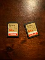 2x SanDisk Extreme SD kaart 64GB 170MB/s V30, Audio, Tv en Foto, Fotografie | Geheugenkaarten, SD, Gebruikt, Fotocamera, 64 GB