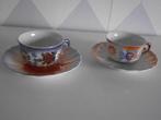 2 vintage parelmoer opaline kop en schotel 6,8 cm 1930 p st, Ophalen of Verzenden