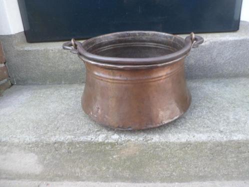 Zware koperen ketel bak houtbak heksenketel 30 cm. bloempot, Antiek en Kunst, Antiek | Koper en Brons, Koper, Ophalen of Verzenden
