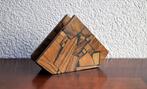 Vintage KLEINE Briefhouder Servethouder Hout Mozaiek 12 cm, Antiek en Kunst, Ophalen