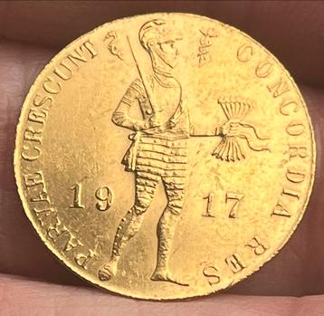Nederland, gouden dukaat Wilhelmina 1917 (schaars) beschikbaar voor biedingen