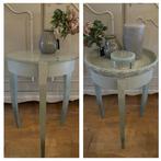 Uniek tafeltje + nieuw kaarsenplateau PTMD, bijzettafel VdlM, Huis en Inrichting, Minder dan 55 cm, Rond, Zo goed als nieuw, Exclusief bijzettafeltje grijs groen hout glas steen wisselbaar