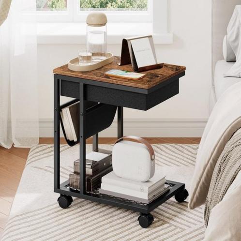 Bijzettafel - Sidetable - Nachtkastje-50x35x60cm-Bruın Zwart, Huis en Inrichting, Tafels | Sidetables, Nieuw, 25 tot 50 cm, 50 tot 100 cm