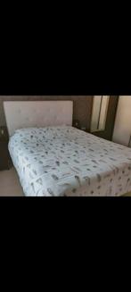 Boxspring 160x200 - Hoge poten - Beschikbaar januari, Ophalen, Gebruikt, Beige, Tweepersoons