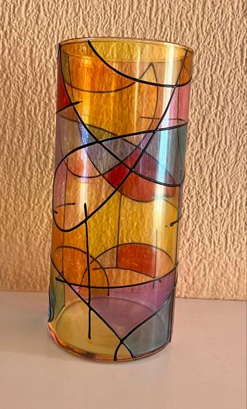 Retro kleurrijke vaas glas in lood look 20 cm beschikbaar voor biedingen