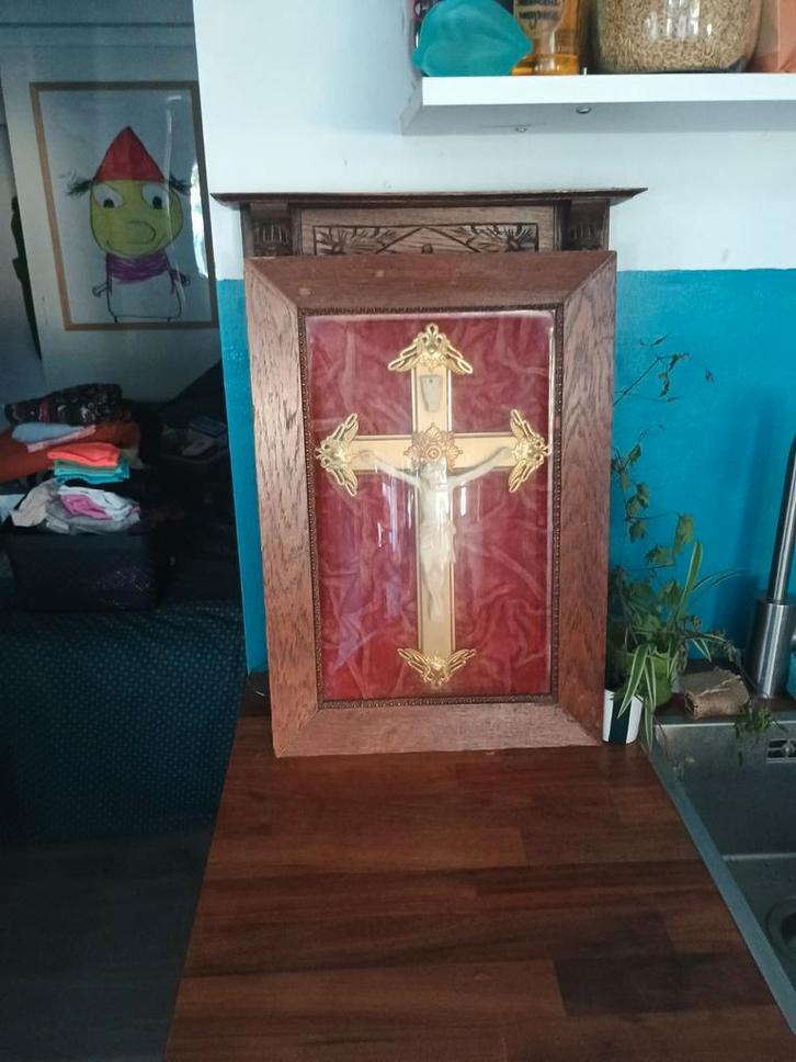 Antiek Kruisbeeld in Lijst, Antiek en Kunst, Antiek | Religie, Ophalen