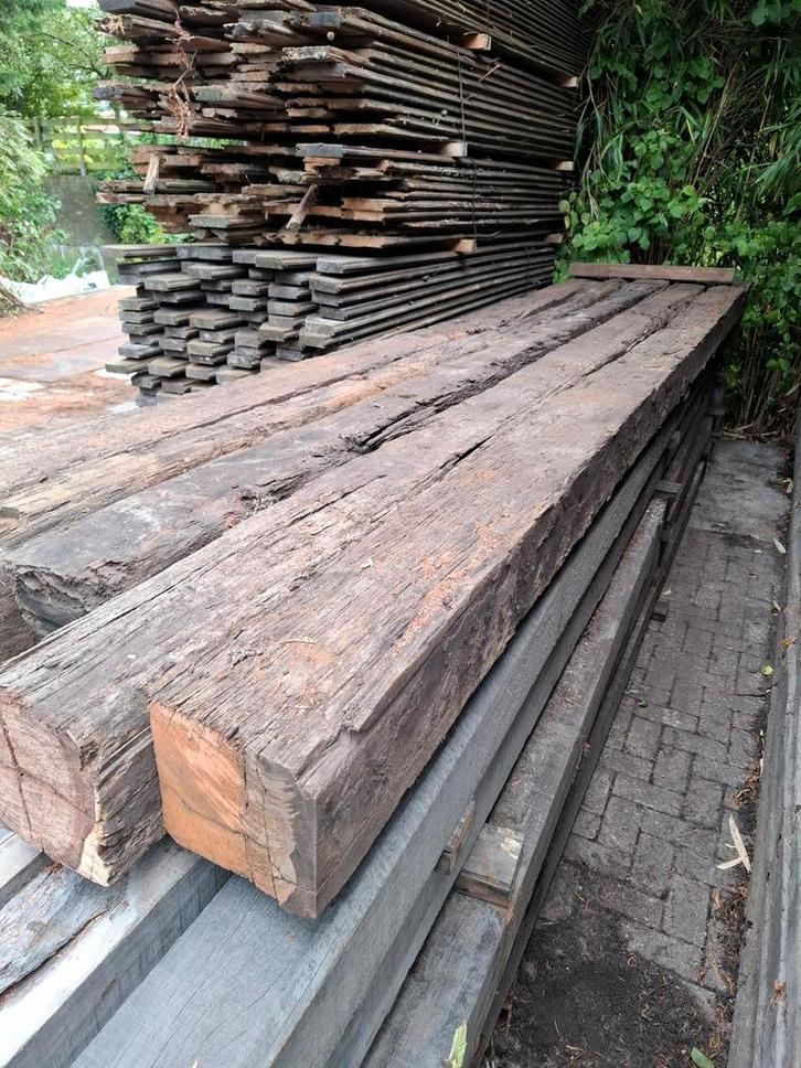 5 stuks doorleefde 20x20 azobé palen 500cm, Tuin en Terras, Palen, Balken en Planken, Gebruikt, Palen, 250 cm of meer, Ophalen of Verzenden