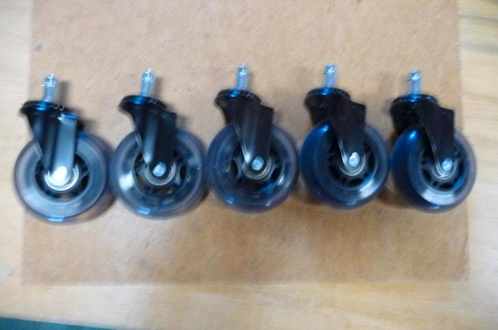 5 transparante bureaustoel wielen. Nieuw. Pen 11mm., Huis en Inrichting, Bureaustoelen, Nieuw, Overige kleuren, Ophalen of Verzenden