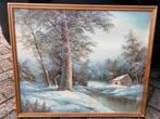 Olieverf schilderij winterlandschap - Clara Inness, Antiek en Kunst, Ophalen of Verzenden