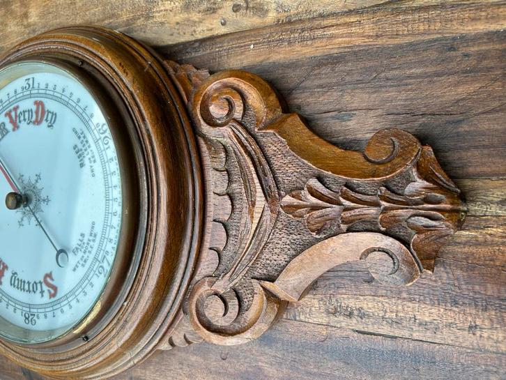 Antieke Barometer met eikenhout gesneden Frame, Antiek en Kunst, Antiek | Glas en Kristal, Ophalen of Verzenden