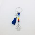 Chakra sleutelhanger met lotus en blauw suède kwastje, Ophalen of Verzenden, Nieuw