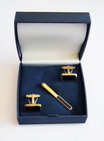 Manchetknopen + Dasspeld Goud Kleurig Onyx, Ophalen of Verzenden, Zo goed als nieuw, Overige materialen, Verguld
