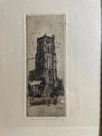 Brielle, kerktoren - ets van Martin van Waning (1889-1972), Ophalen of Verzenden