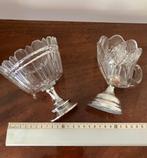 Paar antiek kristallen schaaltjes op zilveren voet, Ophalen of Verzenden, Zilver