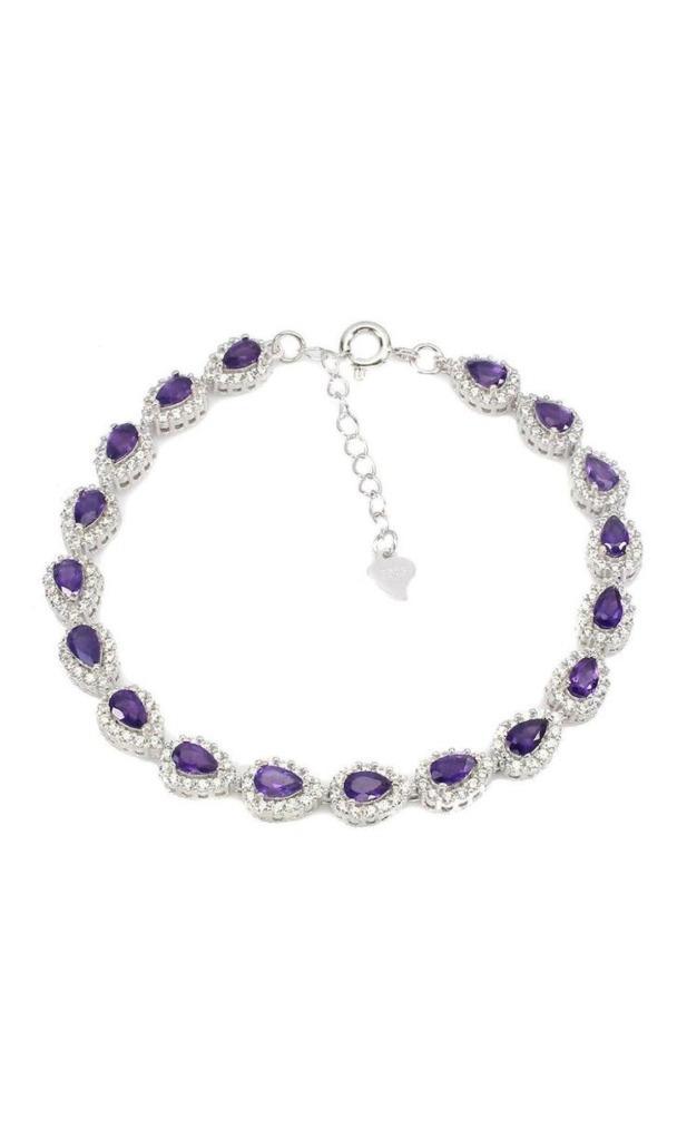 Zilveren armband met natuurlijke amethist, Sieraden, Tassen en Uiterlijk, Armbanden, Nieuw, Zilver, Zilver, Met edelsteen, Ophalen of Verzenden