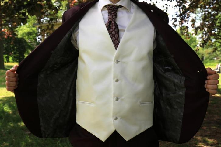 compleet trouwpak beetje rood/paars glimmend, Kleding | Heren, Trouwkleding en Trouwaccessoires, Zo goed als nieuw, Trouwpak, Overige kleuren