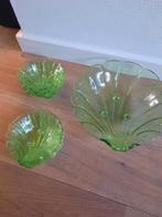 Vintage Groen Uranium Glas art deco schelpen schalen set, Ophalen of Verzenden