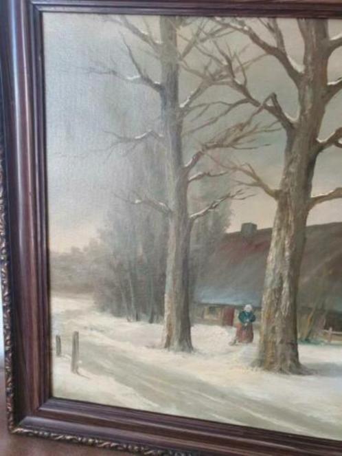 Olieverf boerin veegt sneeuw winter Chris Koelemeyer, Antiek en Kunst, Kunst | Schilderijen | Klassiek, Ophalen
