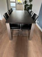 Set; eettafel + 6 leren stoelen van Bert Plantagie, Huis en Inrichting, Complete eetkamers, Ophalen, Gebruikt, 4 tot 6 stoelen