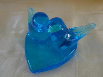 glaskunst vogel vogeltjes hart Ron Ray gesigneerd aqua blauw beschikbaar voor biedingen
