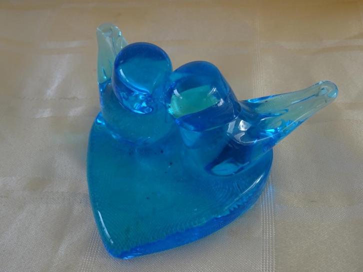 glaskunst vogel vogeltjes hart Ron Ray gesigneerd aqua blauw, Verzamelen, Retro, Huis en Inrichting, Ophalen of Verzenden