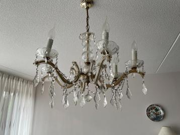 Sierlijke Kroonluchter – Messing en glas – 5 Armaturen  beschikbaar voor biedingen