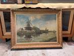 Olieverf Schilderij R. Bisschop - Molenlandschap, Antiek en Kunst, Kunst | Schilderijen | Klassiek, Ophalen