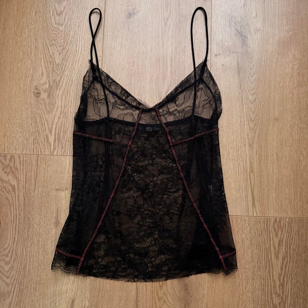 Zara Zwarte kanten hemdje, Kleding | Dames, Ondergoed en Lingerie, Verzenden, Zwart, Hemd
