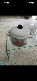 Emaille Kookpan met Bloemen Decor, Ophalen of Verzenden, Gebruikt, Overige materialen, Kookpan of Snelkookpan